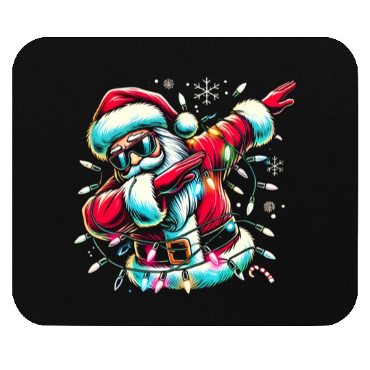 Dabbing Santa with Christmas Lights and Snowflakes Mouse Pads