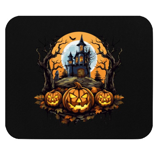 Spooky Haunted House Halloween Witches Pumpkin Mouse Pads
