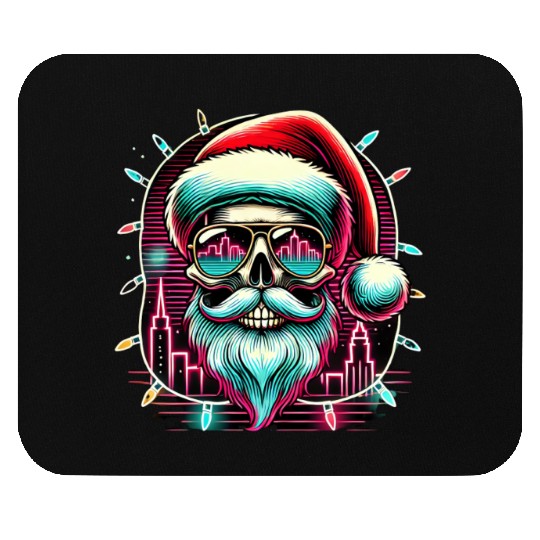 Neon Santa Skull City Lights Christmas Mouse Pads