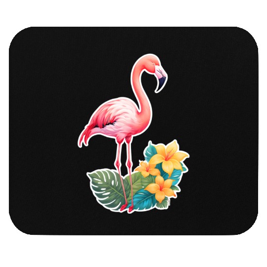 Tropical Flamingo with Floral Elegance Mouse Pads