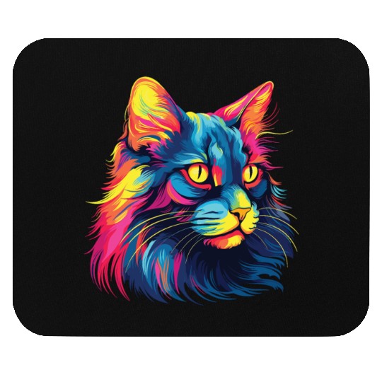 Cat Watercolor Colorful Maine Cat Mouse Pads