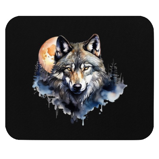 Wolf Portrait Under Full Moon Design Mouse Pads