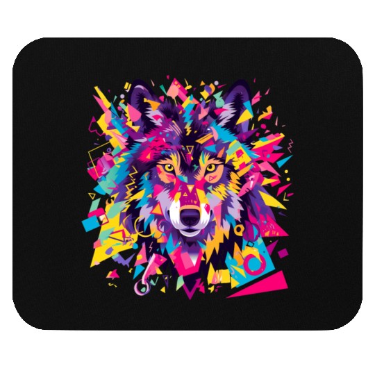 Majestic Pop Art Alpha Wolf - Vibrant Cool Mouse Pads