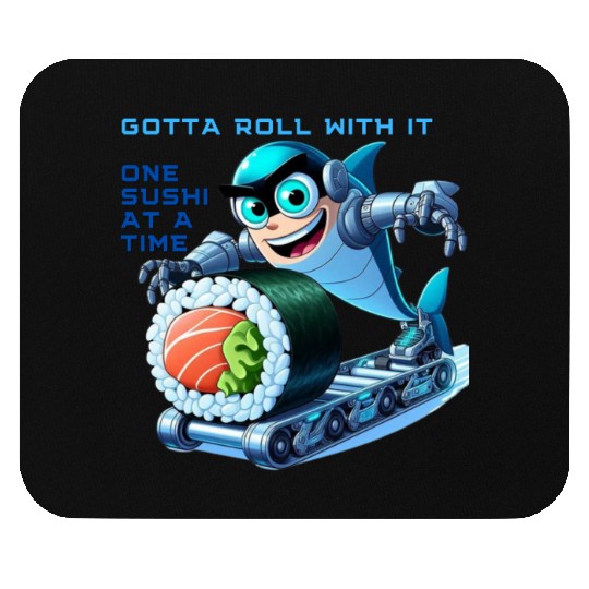 funny shark cyborg cyberpunk rolling sushi Mouse Pads