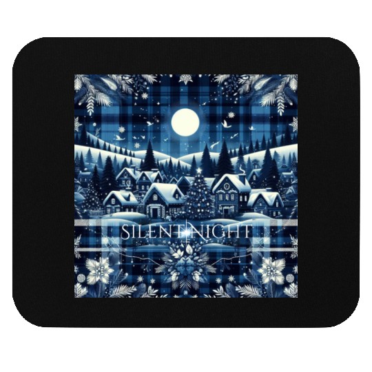 flannel silent night blue and white christmas Mouse Pads