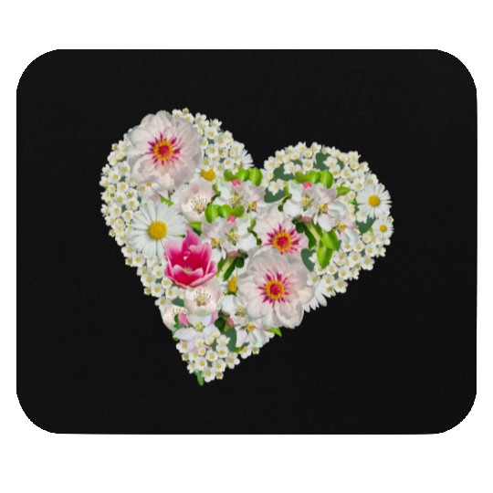 heart of flowers blossoms daisy tulip pink peony Mouse Pads