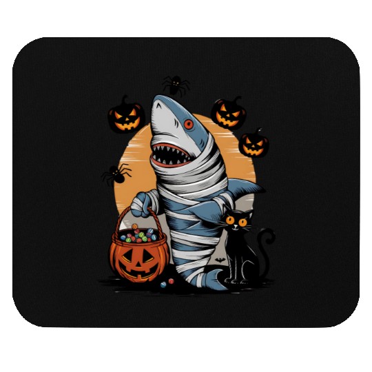 Spooky Shark Mummy and Black Cat Trick-or-Treat Mouse Pads