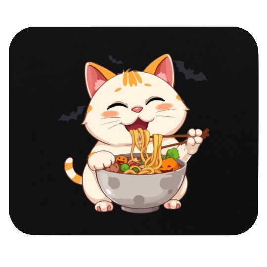 cat ramen Halloween anime kawaii neko eating noodl Mouse Pads