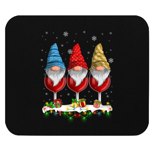 Three Glasses Of Wines Christmas Cute Gnomes Mouse Pads