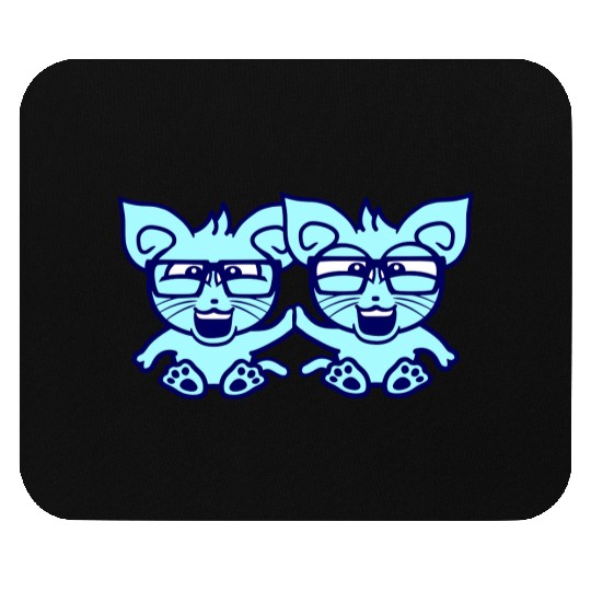 2 Nerd Cats Horn Glasses Geek Smart Friends Team Mouse Pads
