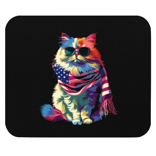Persian Cat Patriotic US Flag Sunglasses Popart Mouse Pads
