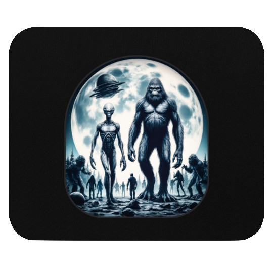 Alien And Bigfoot Sasquatch Moon Mouse Pads