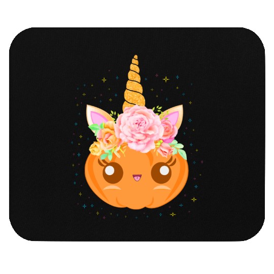 Cute Unicorn Pumpkin: Fall Festivity Delight Mouse Pads