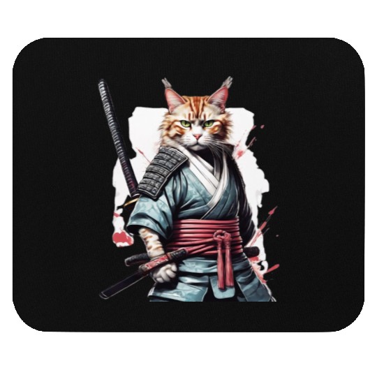 Fearless Samurai Cat Mouse Pads
