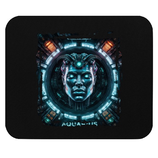 Zodiac sign Aquarius in cyberpunk era Future Mouse Pads