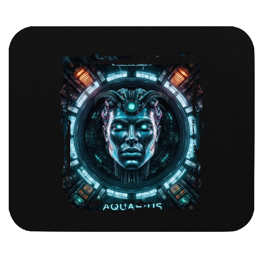 Zodiac sign Aquarius in cyberpunk era Future Mouse Pads