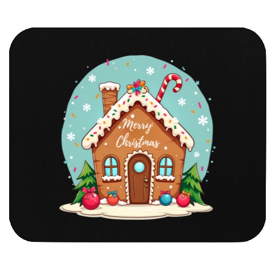 Cute Gingerbread House Merry Christmas Design Mouse Pads