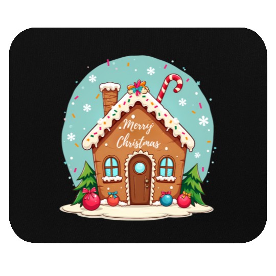 Cute Gingerbread House Merry Christmas Design Mouse Pads