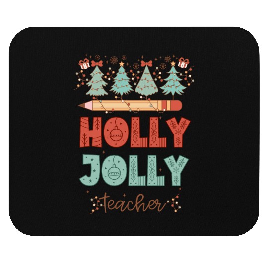 Retro Holly Jolly Teacher Christmas Mouse Pads