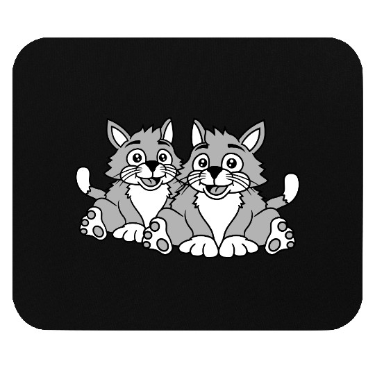 Two Happy Cats 2 Friends Love Couple Kitten Team Mouse Pads