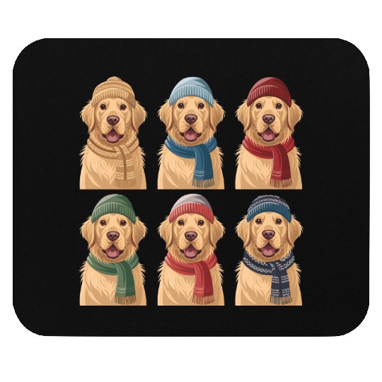 Winter Cute Golden Retriever Mouse Pads