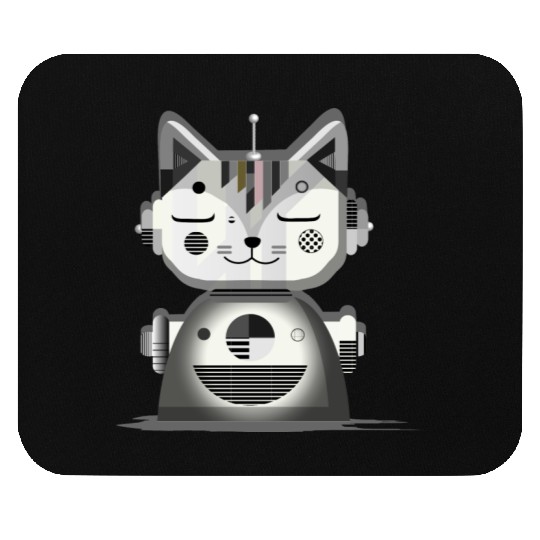 Geometric Robot Cat - Creative Illustration Mouse Pads
