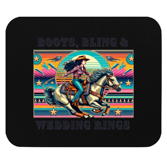 Retro 80's Cowgirl Rodeo | Boots, Bling, & Rings Mouse Pads