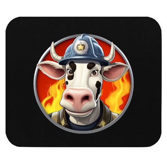 Firefighter cow Mouse Pads