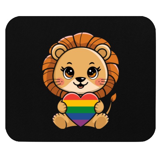 Cute Lion Holding Rainbow Heart LGTBQ Pride Mouse Pads