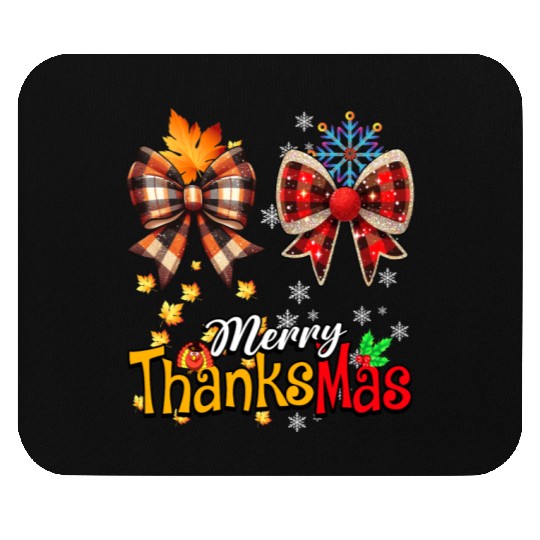 Merry Thanksmas plaid Coquette Bow Christmas Plaid Mouse Pads