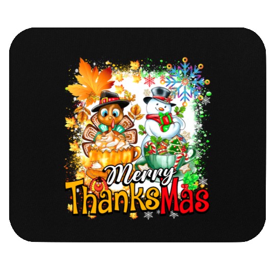 Merry Thanksmas Turkey Snowman Coffee latte cup Mouse Pads