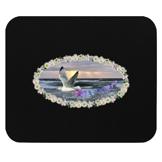 sea beach sunset seagull kitsch flashy magic Mouse Pads