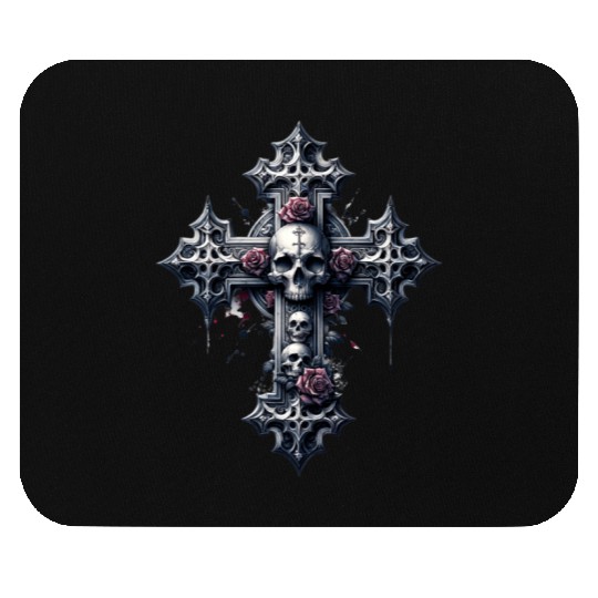 Gothic Cross Collection - Skulls and Red Roses Mouse Pads