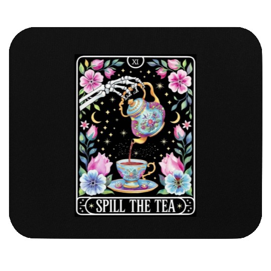 tarot card Spill the Tea skeleton halloween match Mouse Pads