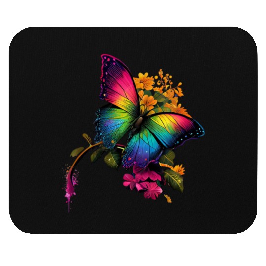 rainbow butterfly on flower Mouse Pads