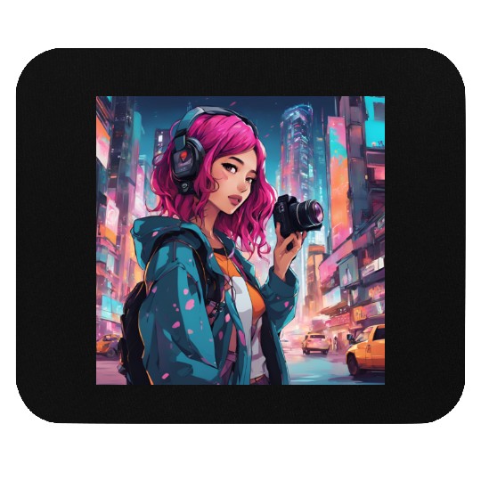 Cyberpunk Pink-Haired Girl - Neon Dreams Mouse Pads