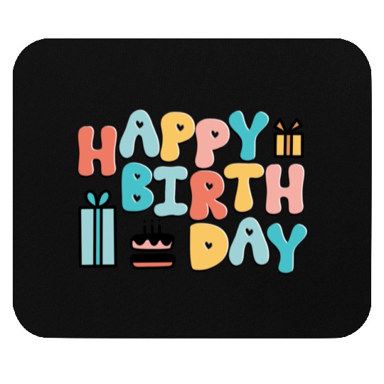 Happy Birthday Typography Art with Cake & Gifts Mouse Pads