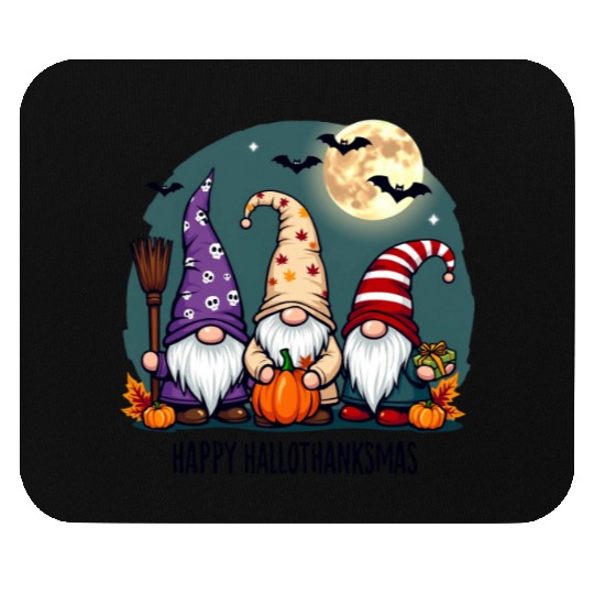 Happy Hallothanksmas Gnomes Celebration with Bats Mouse Pads