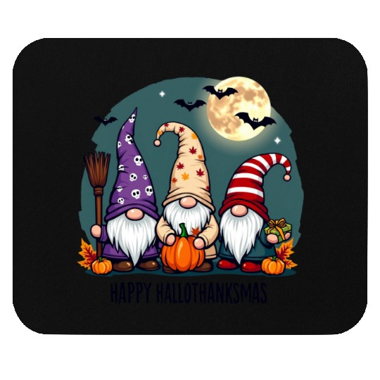 Happy Hallothanksmas Gnomes Celebration with Bats Mouse Pads