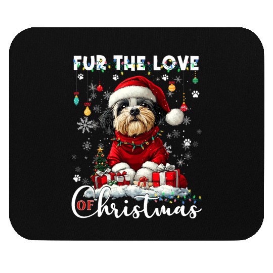 Shih Tzu Christmas Tree Lights Decorations Dog Mouse Pads
