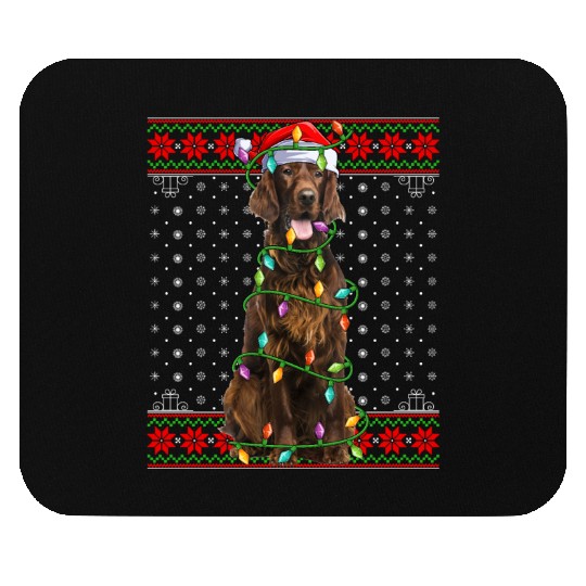 Irish Setter Dog Ugly Christmas Lights Mouse Pads