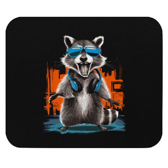 Cool Raccoon with Headphones Urban Music Vibe Mouse Pads
