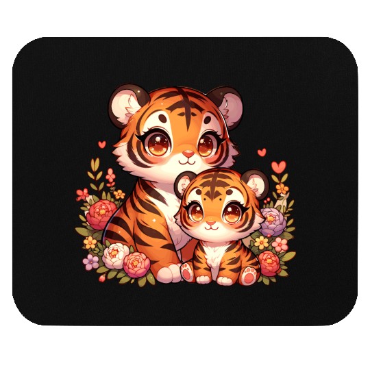 Cute Baby Tiger and Mama Tiger Surrounded by Mouse Pads