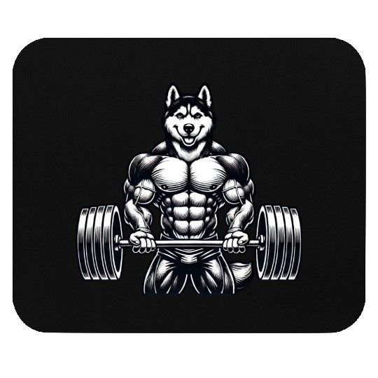 Cool Husky Fitness Bodybuilder Workout Cartoon Mouse Pads
