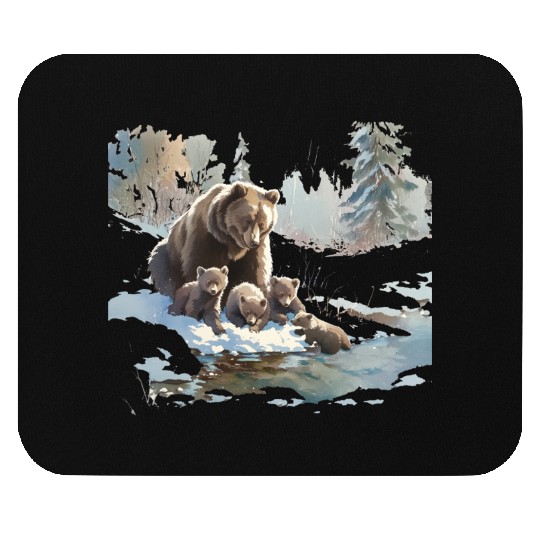 Retro 399 Grizzly Bears Wilderness Scene 90s Mouse Pads