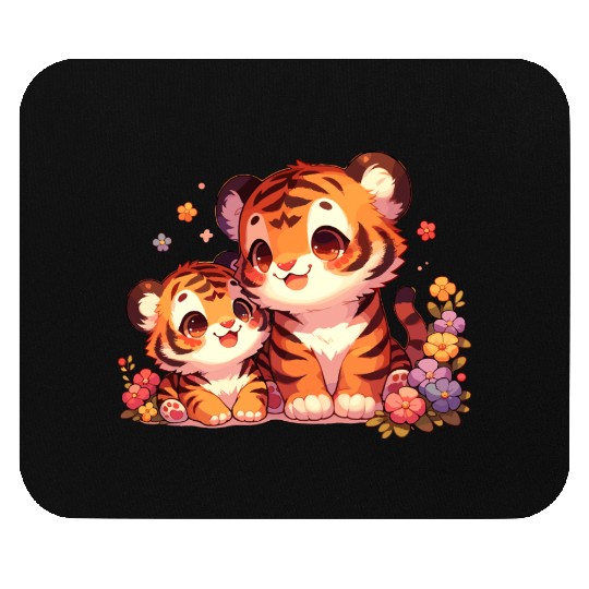 Adorable Tiger Cubs Surrounded By Flowers Mouse Pads