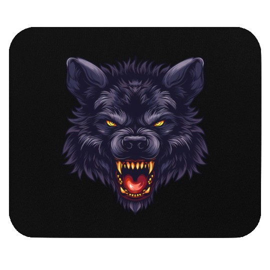 dark wolf face Mouse Pads