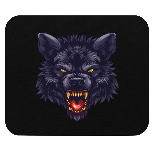 dark wolf face Mouse Pads