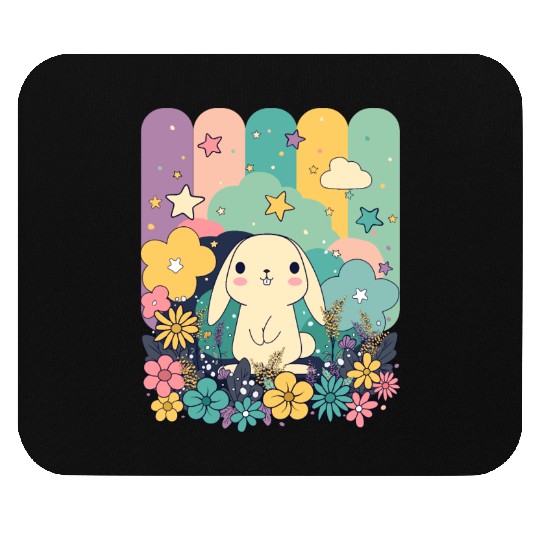 Cute Easter Bunny Surrounded By Flowers Mouse Pads