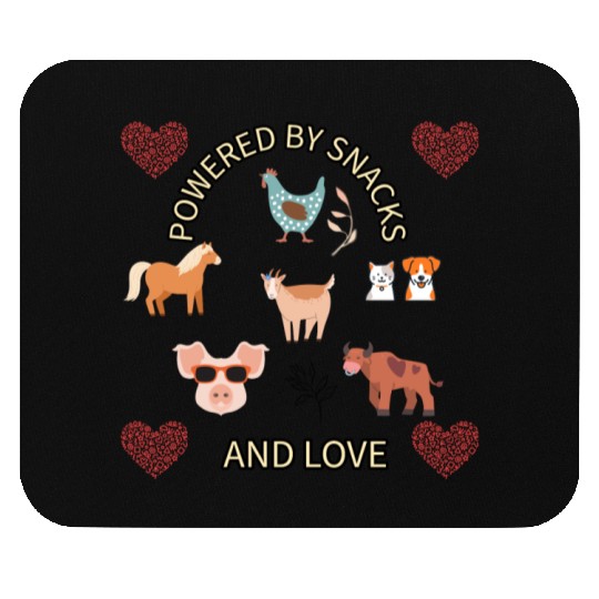 Powered by snacks and love animal farmer design Mouse Pads